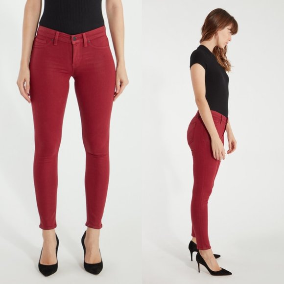 Hudson Nico Mid-Rise Super Skinny Ankle Jeans in Oxblood Wax Red - Picture 6 of 12